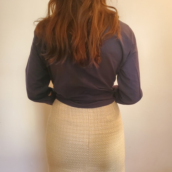 Zara Navy Blue V-Neck Cotton Blouse - Picture 3 of 4